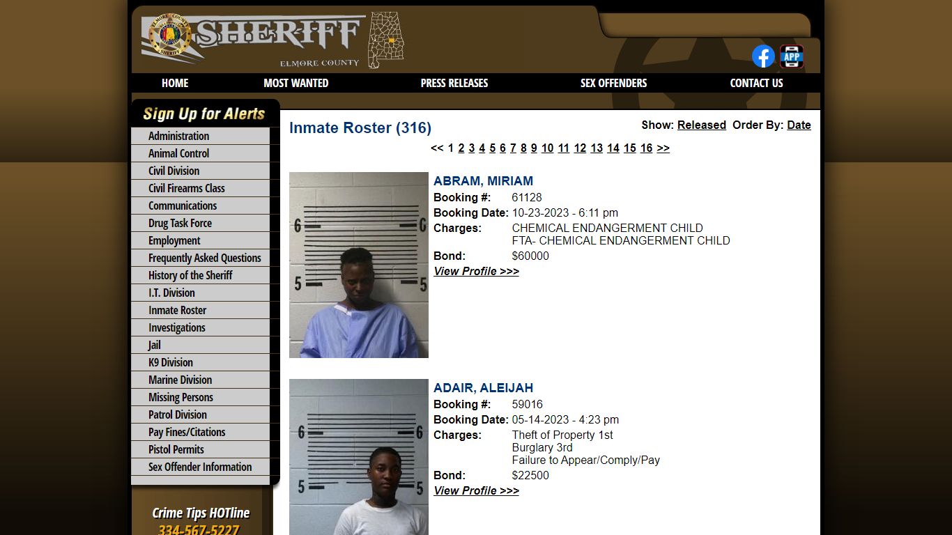 Inmate Roster - Current Inmates - Elmore County AL Sheriff's Office
